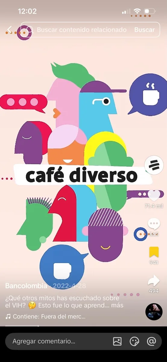 Pieza gráfica ilustrada del formato Café Diverso en la pantalla de un celular